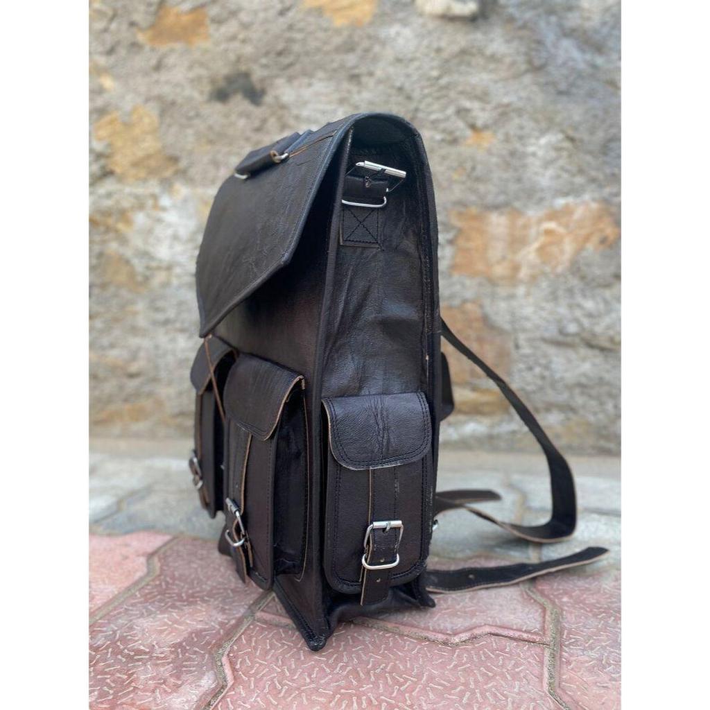 Leather Genuine Backpack Black Leather Rucksack Boho Festival