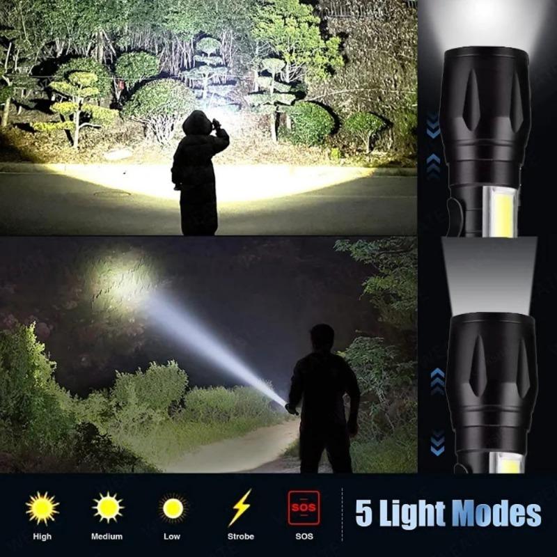 Built In Battery Zoom Focus Mini Led Flashlight Torch Lamp Lantern 2000Lumen Adjustable Outdoor LED small flashlight with side light