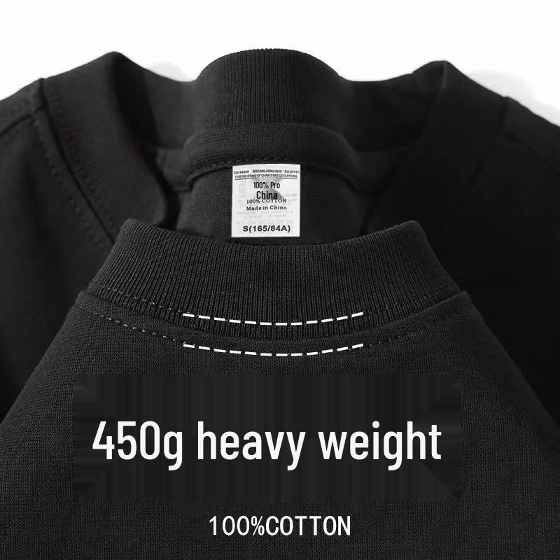 450g Heavyweight Short Sleeve Men's Summer Pure Cotton Tee with Small Collar