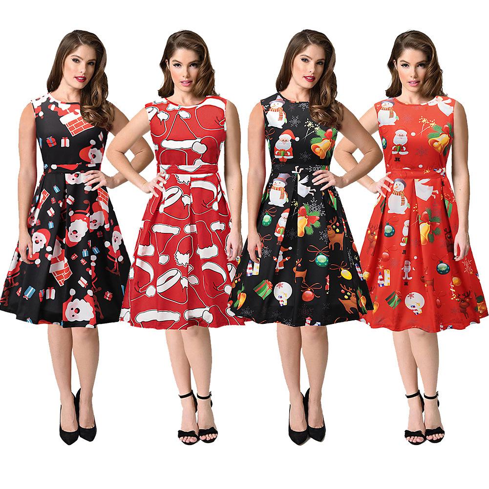 Santa Ress 💰Koupit online: Women Christmas Santa Claus Printed Sleeveless Dress O ...