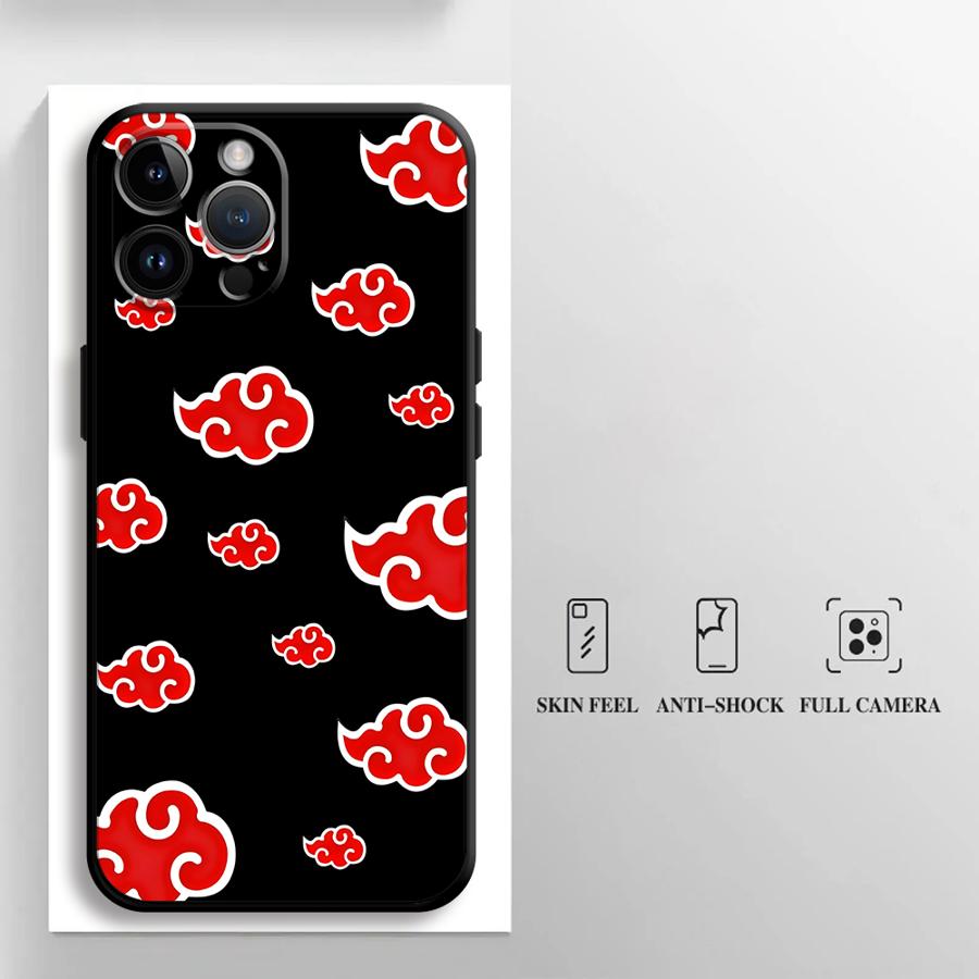 Case for iPhone 13 12 11 Pro Max XR 7 8 15 16 14 Plus XS Max Black Soft Phone Cover Akatsuki Cool Cloud