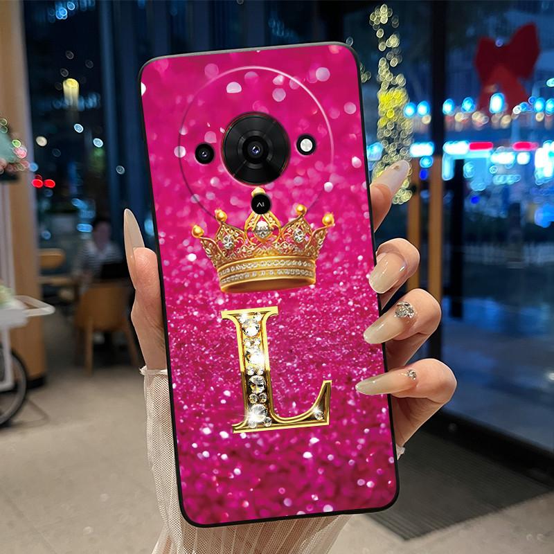 Elegant Simple Crown Initial Letter Case For ZTE Blade A76 5G Soft Silicone Black Case Shockproof Shell ZTE Blade A76 5G Casing