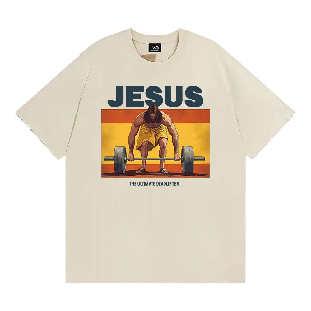 

Jesus The Ultimate Deadlifter Meme Gift Funny Unisex Gamer Print T Shirts Unisex Women Vintage Classic Tshirts Pure Cotton T Shirt 4XL