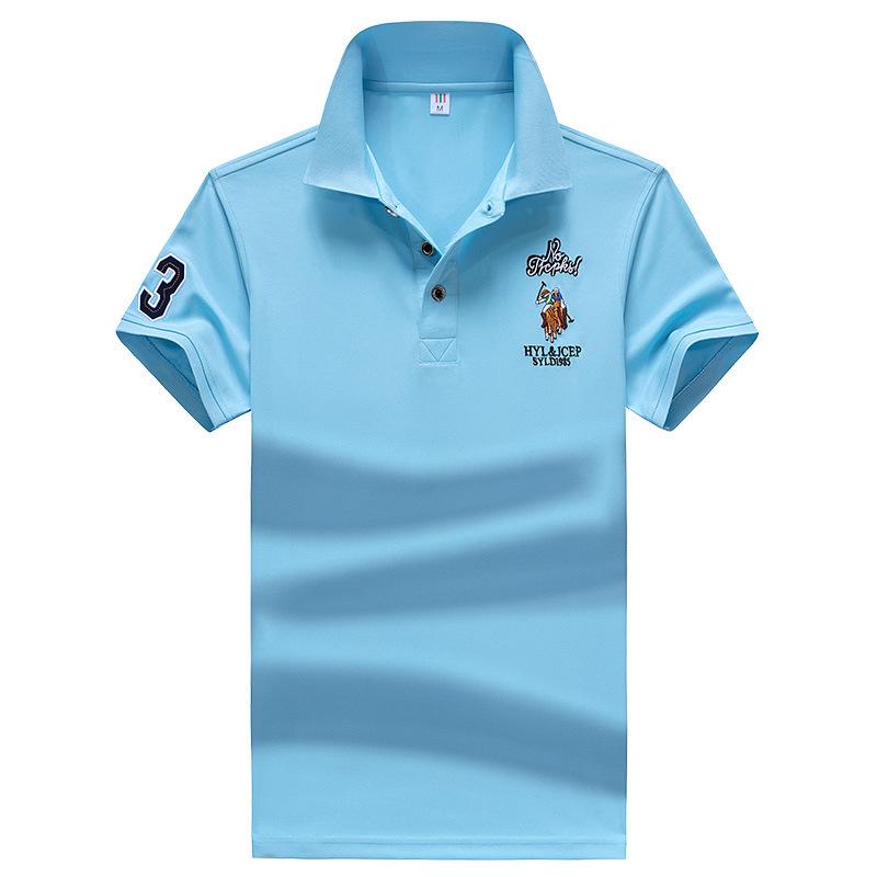Men's Slim Fit Summer Polo Shirt - Solid Color, Short Sleeve, Embroidered Design