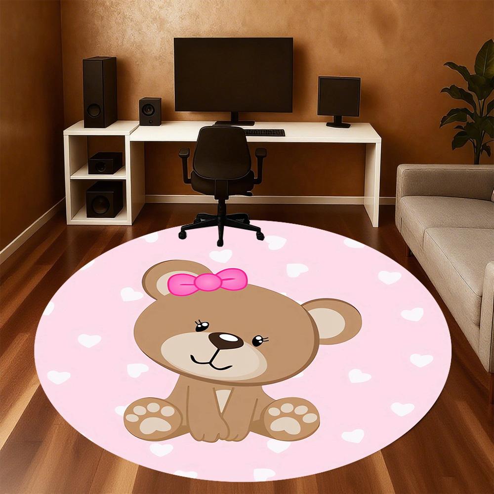 1pc Bear Heart Round Chair Mat Area Rug - Non-Slip, Floor Mat for Office, Bedroom, Home Decor Christmas Gift P0811167