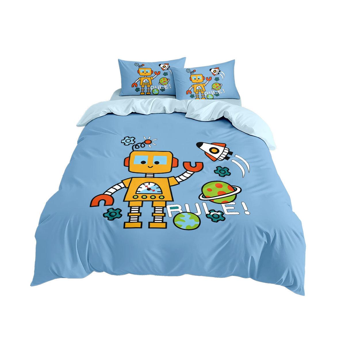 Flylo Unisex Infant Robot Duvet Cover Set Cartoon Robot Bedding Set Boy And Child Duvet Covers Boy Bedroom Decoration Single Double Large Size 135Cm