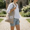 Large Capacity Beach Knitting Bag Flowers Pattern Hollow Shoulder Bag Crochet Tote Bag  Office