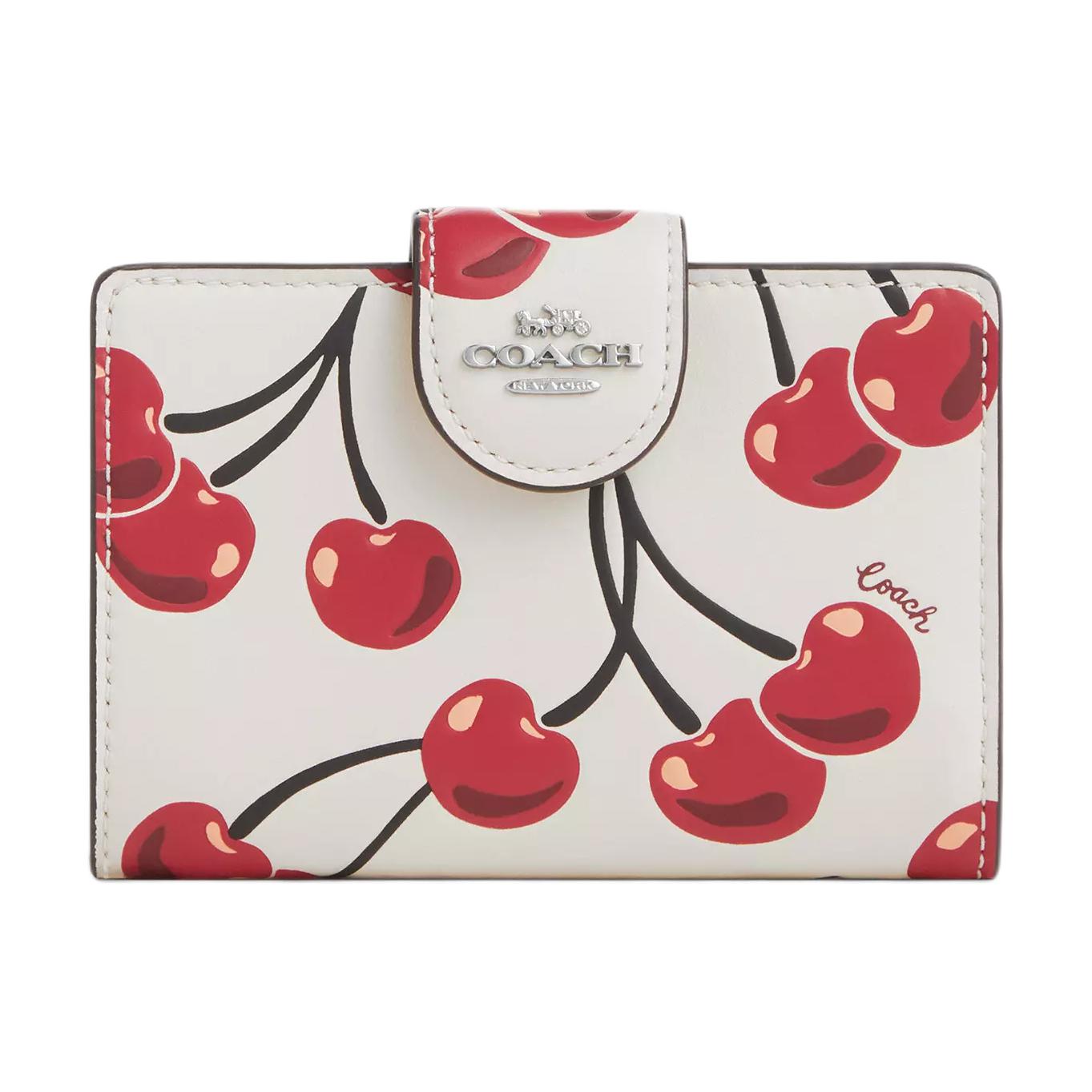 

Coach 13 Corner Zipper Cherry Print Leather Wallet Women wallet White CZ762-SVCAH White