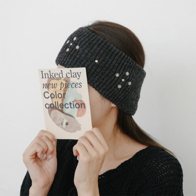 Women s hip cubic rivet wide hairband Khaki