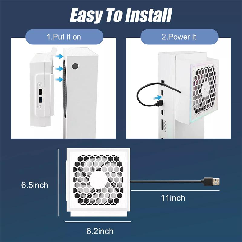 LED Cooling Fan Atmosphere Light 3 Gears Adjustable 5V 2.4A Console Fan 7 Lighting Modes Gaming Accessories