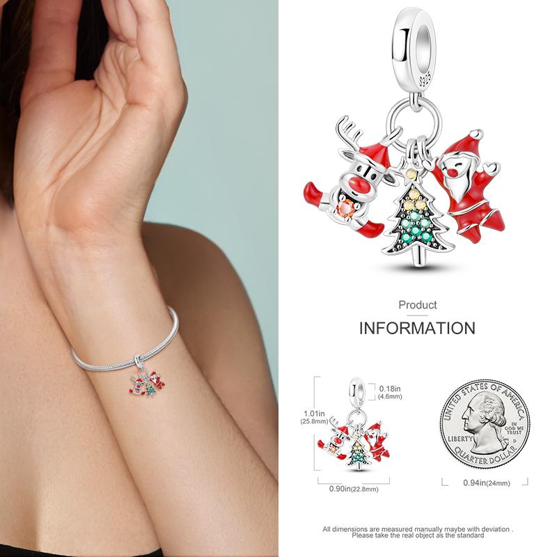 Copper Christmas Charm Beads Fit Original Bracelet Dangle Women Diy Jewelry Christmas Gifts