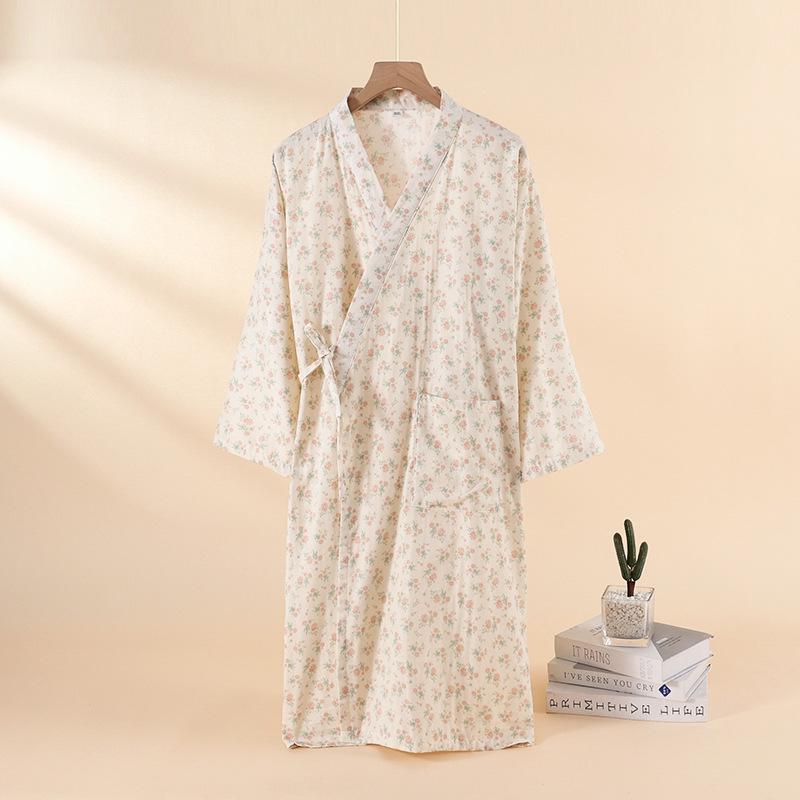 Robe de nuit en gaze florale 100% coton pour femme - Douce pour la peau & Absorbante Robe d'intérieur de loisirs