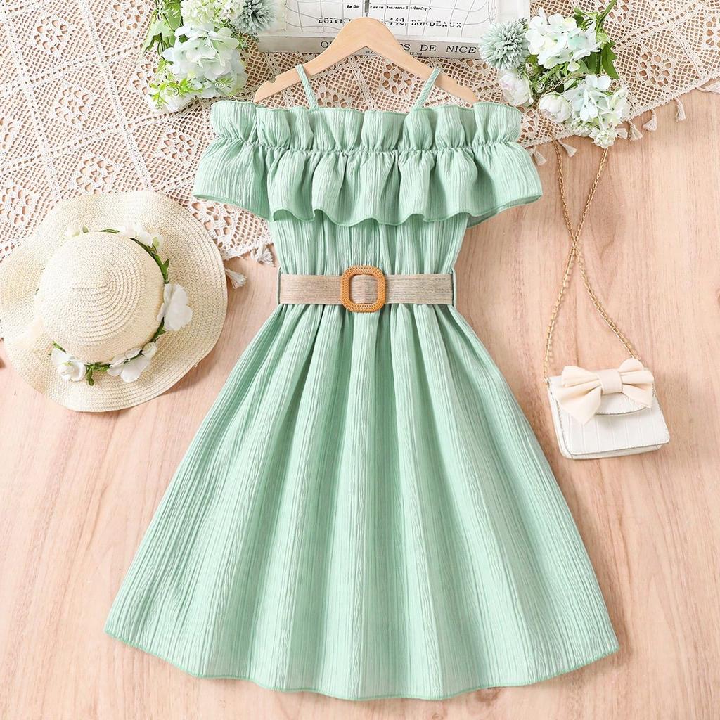 One-shoulder Suspender-stitched Lace Fashionable Girls' Dress