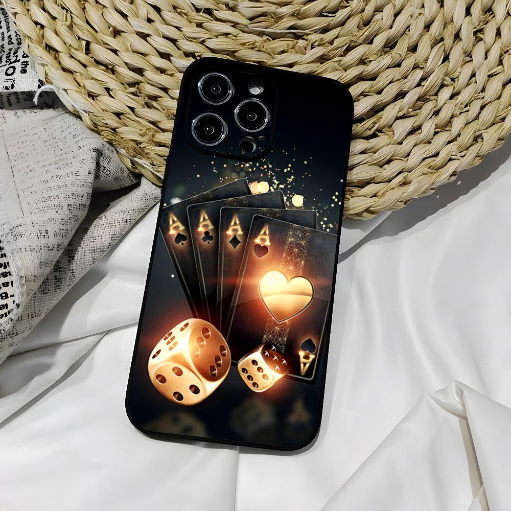 Dice Poker Casino Phone Case for iphone 16 15 Pro 14 13 Mini 11 12 Max Xr X Xs 7 8 Plus Black soft shell Cover