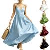 Women’s Sleeveless V Neck Backless Spaghetti Strap Maxi Dress with Pockets Elegant Summer Casual Loose Fit Sundress for Daily Wear
