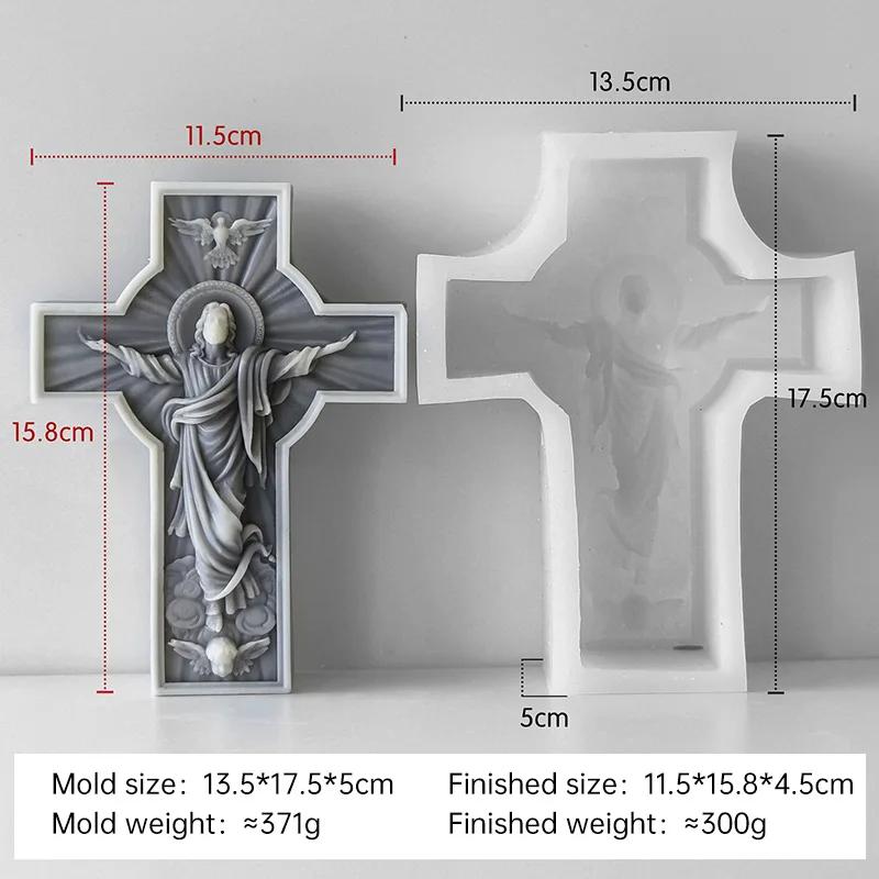 Handmade Aroma Candle Plaster Resin Sculpture Ornament Mold Home Decor Crafts Making DIY Jesus Cross Portrait Silicone Mold