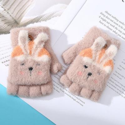 Neue Cartoon niedliche kleine Mädchen Winter warme Handschuhe Outdoor Radfahren kalt Baby Schreiben halber Finger kann umgeklappt werden