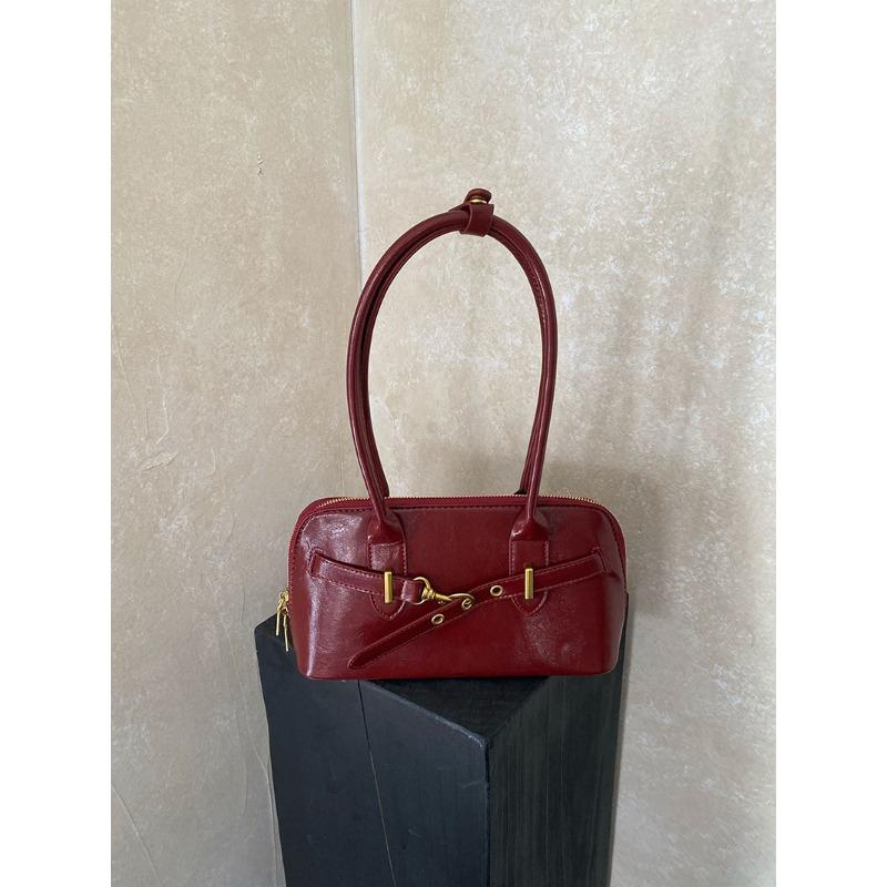 Retro Tragbare Pendeltasche für Damen im Herbst Neuer Koreanischer Stil Nische Achseltasche Große Kapazität Bowlingtasche