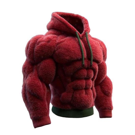 Men Muscle Hoodie Flannel Hooded Sweatshirt with Kangaroo Pocket Hunky Funny Pullover for Christmas Costume Street Wear Party