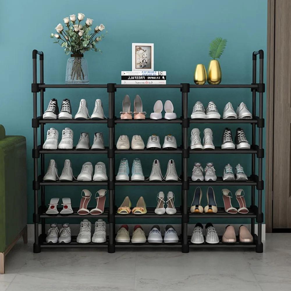 Multi-Layer Shoe Rack Sneakers And Boots Organizer Strong Load-bearing Capacity Shelf 3 Rows Shoecase Metal Entryway Shoerack
