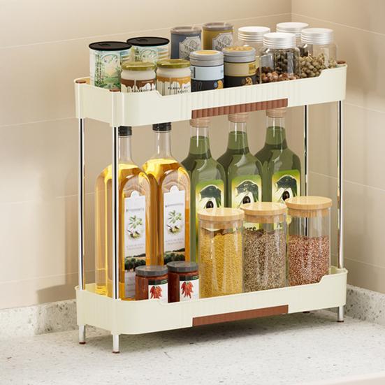 2-Tier Kitchen Counter Organizer Storage Shelf with Drip Trays Countertop Organizer Rack for Bottles And Jars Kitchen Bathroom