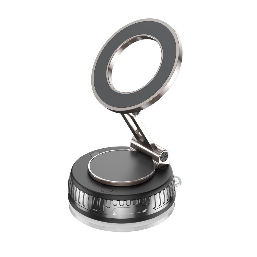 Foldable Magnetic Phone Holder with Adjustable Height and Rotation - Vacuum Suction Car Mount