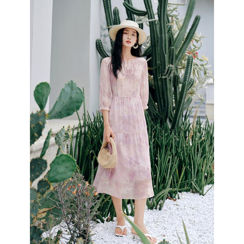 JOEONE Anna K. Women's 100% Silk Botanical Print Dress