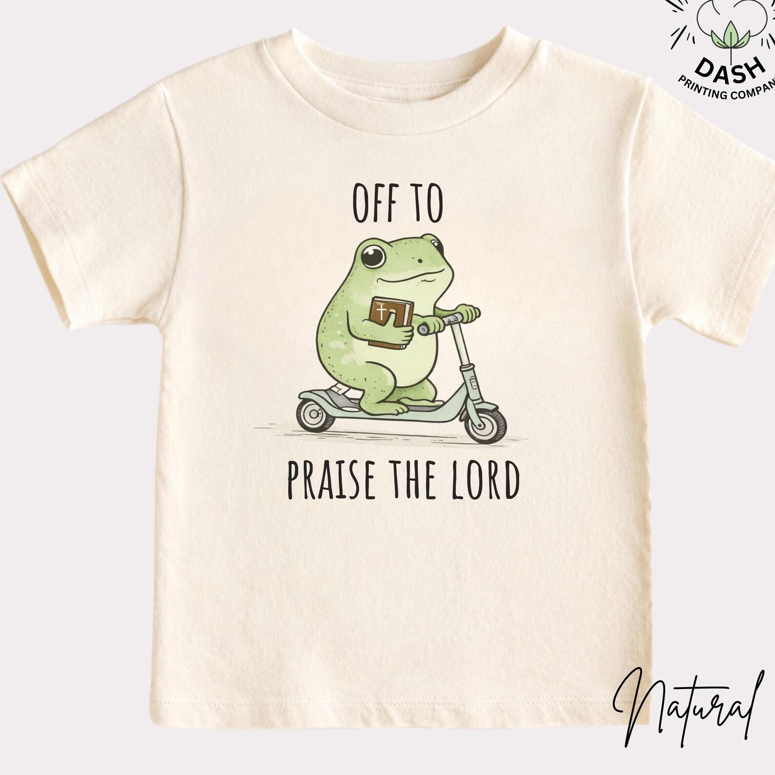 Christian Kids Shirt Off To Praise The Lord, Cute Frog Christian Tee, Church Kids Trendy Outfit for Sunday School, Faith Based Unisex Tee 150