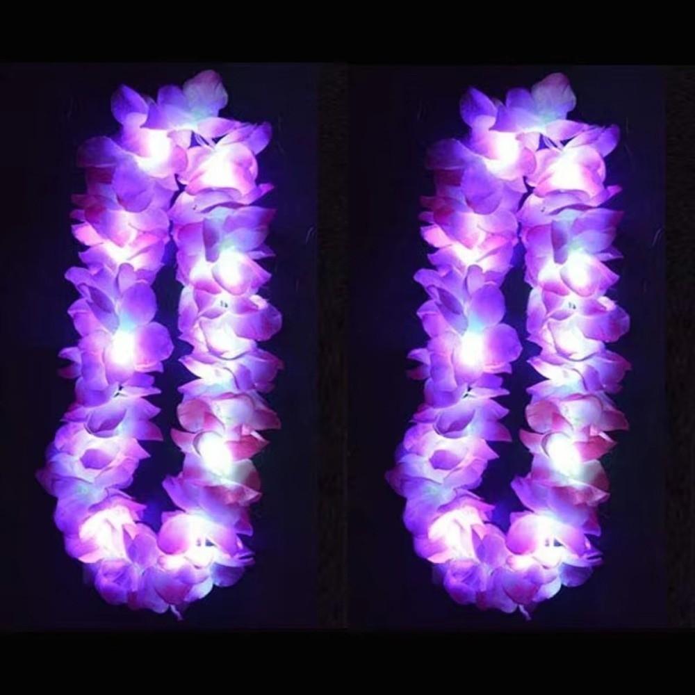 10Pcs Artificial Light Up Flower Wreath Colorful Tropical Theme Leis Party Favors