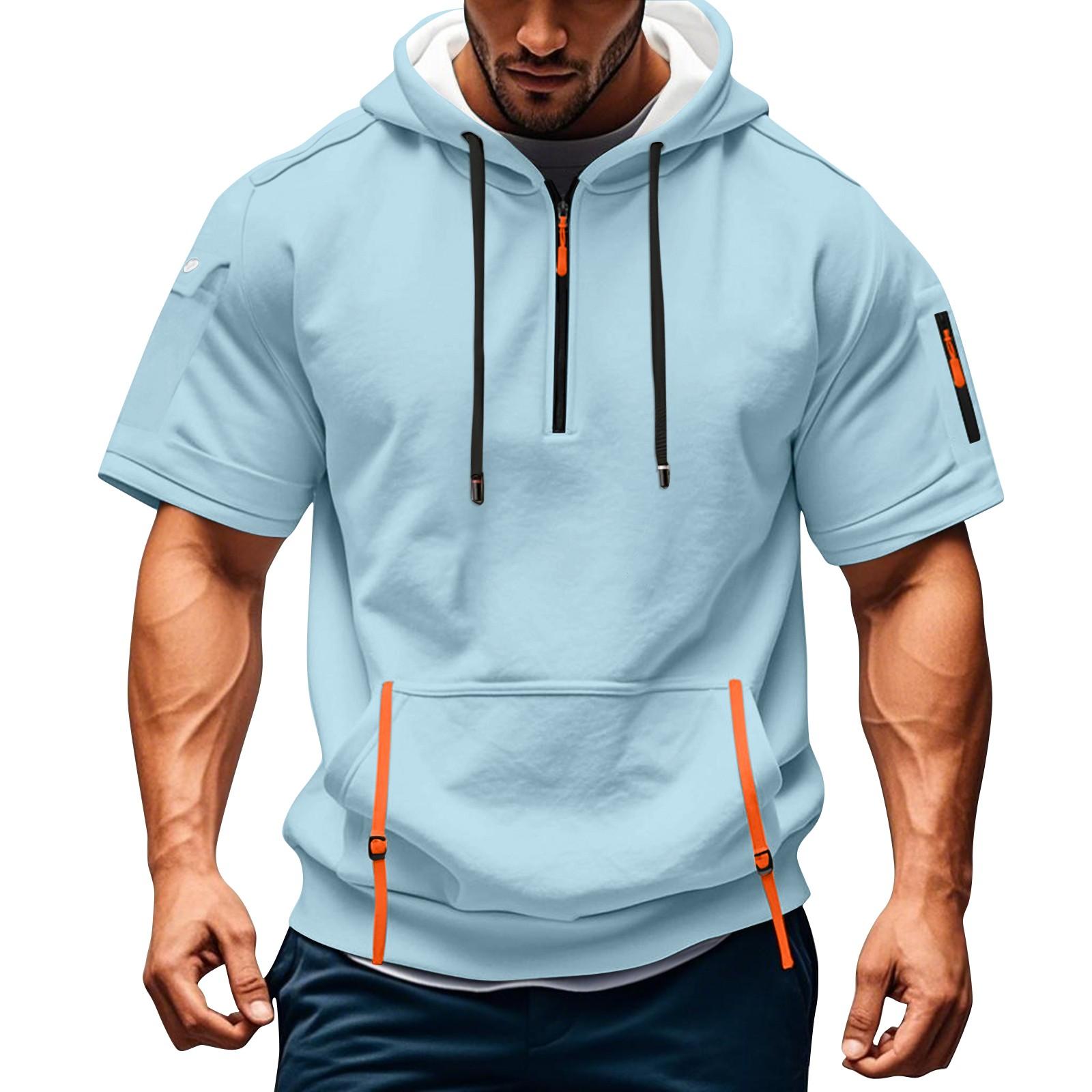 

Чоловіча літня сорочка на блискавці, з кишенею, з коротким рукавом, худі, чоловіча спортивна, великого розміру, повсякденна толстовка M