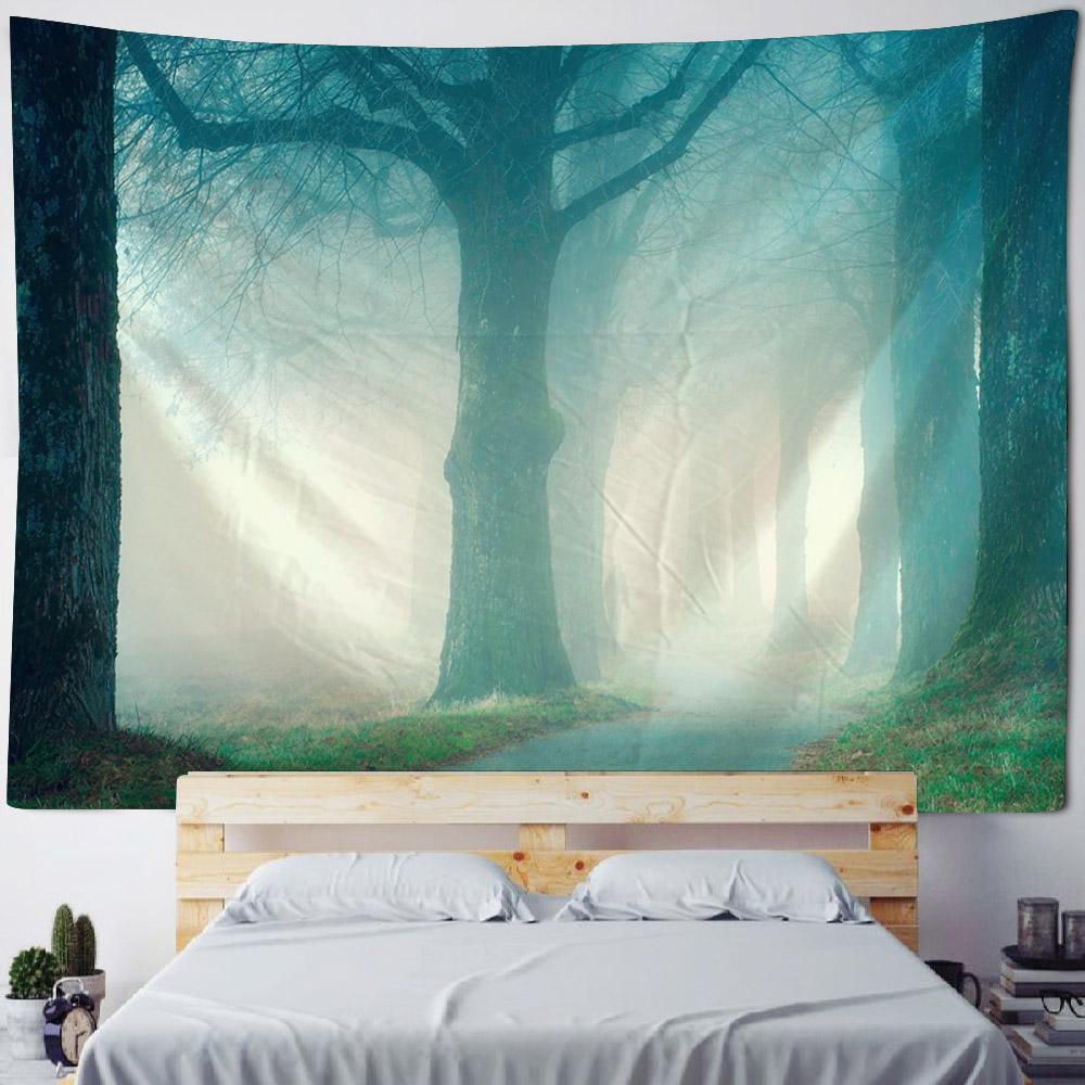Beautiful Forest Tapestry Mist Jungle Landscape Wall Hanging Bohemian Fabric Decorative Carpet Home Room Background Poster