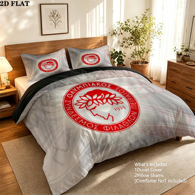 Olympiacos FC Vzorované povlečení Domácí dekorace Narozeninový dárek ( 1 povlak na peřinu + 2 povlaky na polštář, bez náplně),merchandise pro fanoušky.
