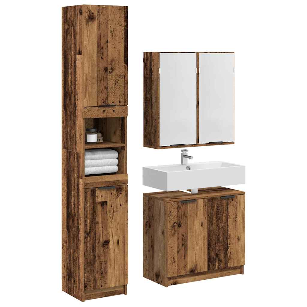 Bathroom Cabinet Set with Shelf 3 pcs Reclaimed Wood Effect Particleboard