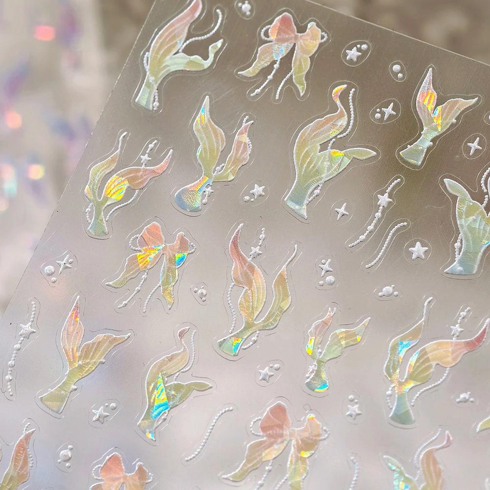 5D Deep Sea Fish Nail Art Stickers Shimmery Bubble Colorful Marine Life Nail Decals Ocean Self Adhesive Manicure Decal