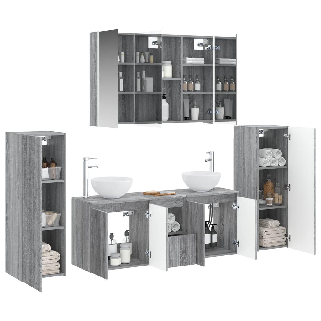Bathroom Furniture Set 6 pcs Grey Sonoma Engineered Wood and Glass