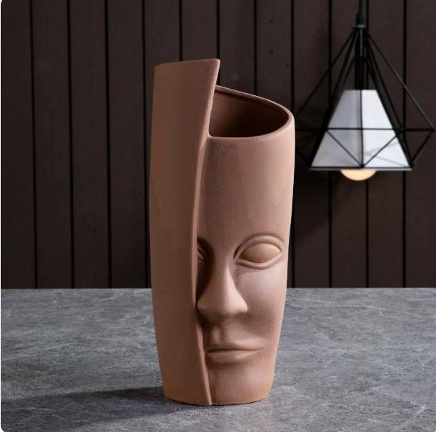 Scandinavian White Ceramic Vase Decoration Home Decoration Crafts Modern Interior Decoration Countertop Vase Art Face Shape Vase
