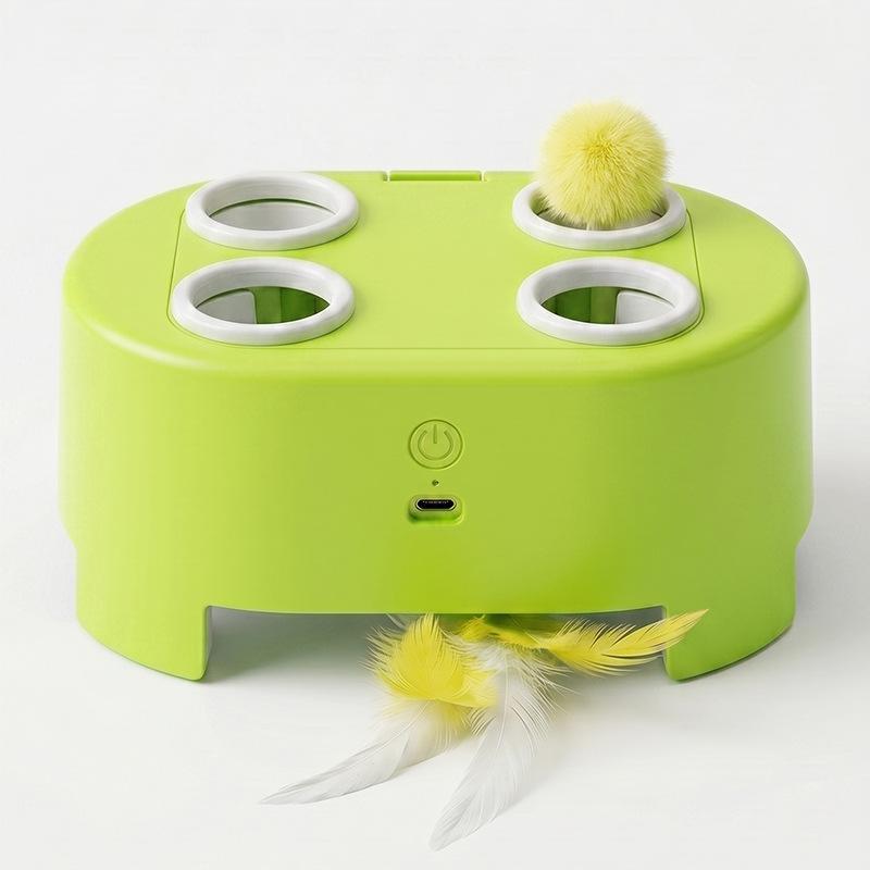 Whack Mole Automatic Spring Out Feather Pet Toy Rechargeable Interactive Toy for Cats Dogs Perfect Pet Owner Gift