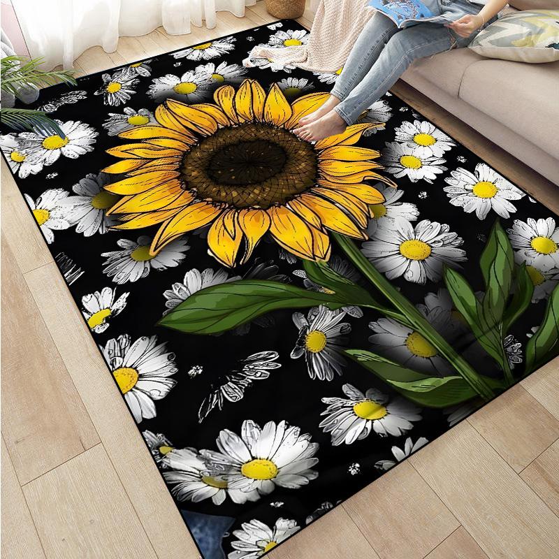 Colorful Flower Area Decoration Rose Sunflower Daisy Peach Blossom Floor Mat Living Room Sofa Rugs carpet