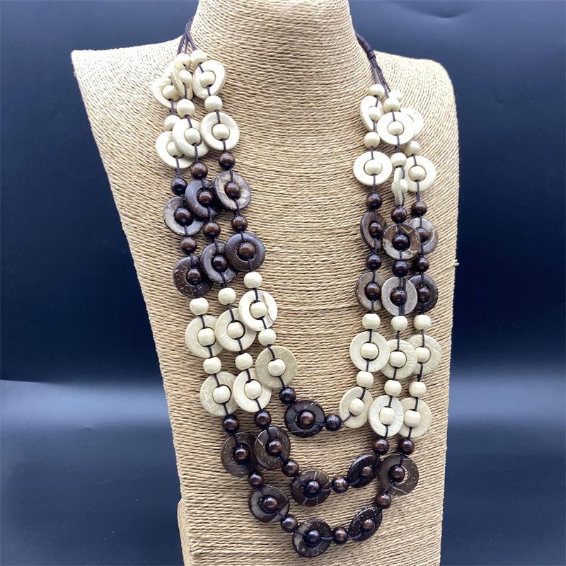 Retro Ethnic Beaded Wood Necklace - In Stock