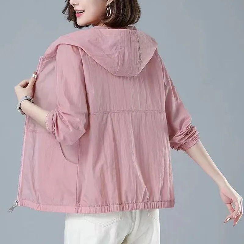 

Короткое пальто Оверсайз Женское Летнее Женские Куртки Свободные Повседневные Для Женщин Среднего Возраста Одежда для Мамы Длинный Рукав Солнцезащитная Одежда S розовый