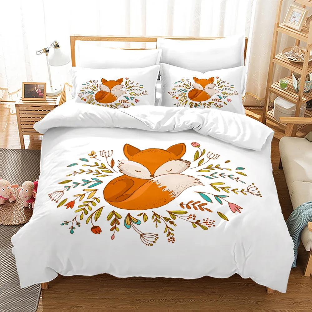 Fox Pattern Duvet Cover Set Queen Bedding Sets For Boy Girl Animal Theme Fox Gifts Polyester Comforter Cover King Twin Full Size