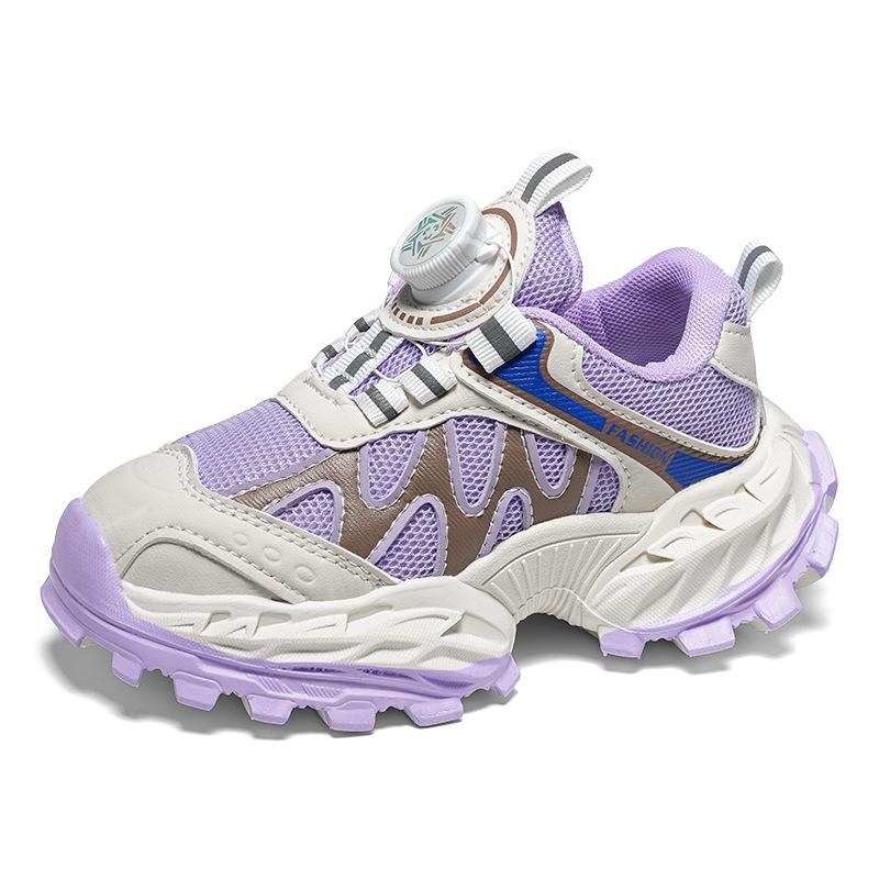 Children's sports dad shoes girls rotating button mesh casual shoes 2025 autumn new boys running shoes tide