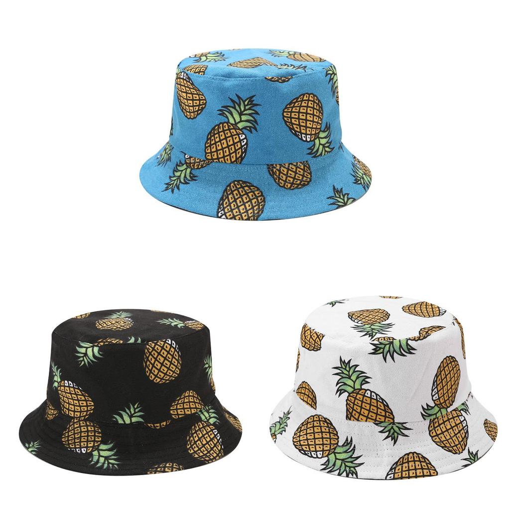 Summer Fruit Pineapple Doublesided Fisherman Hat With Uv Protection For Casual Travel