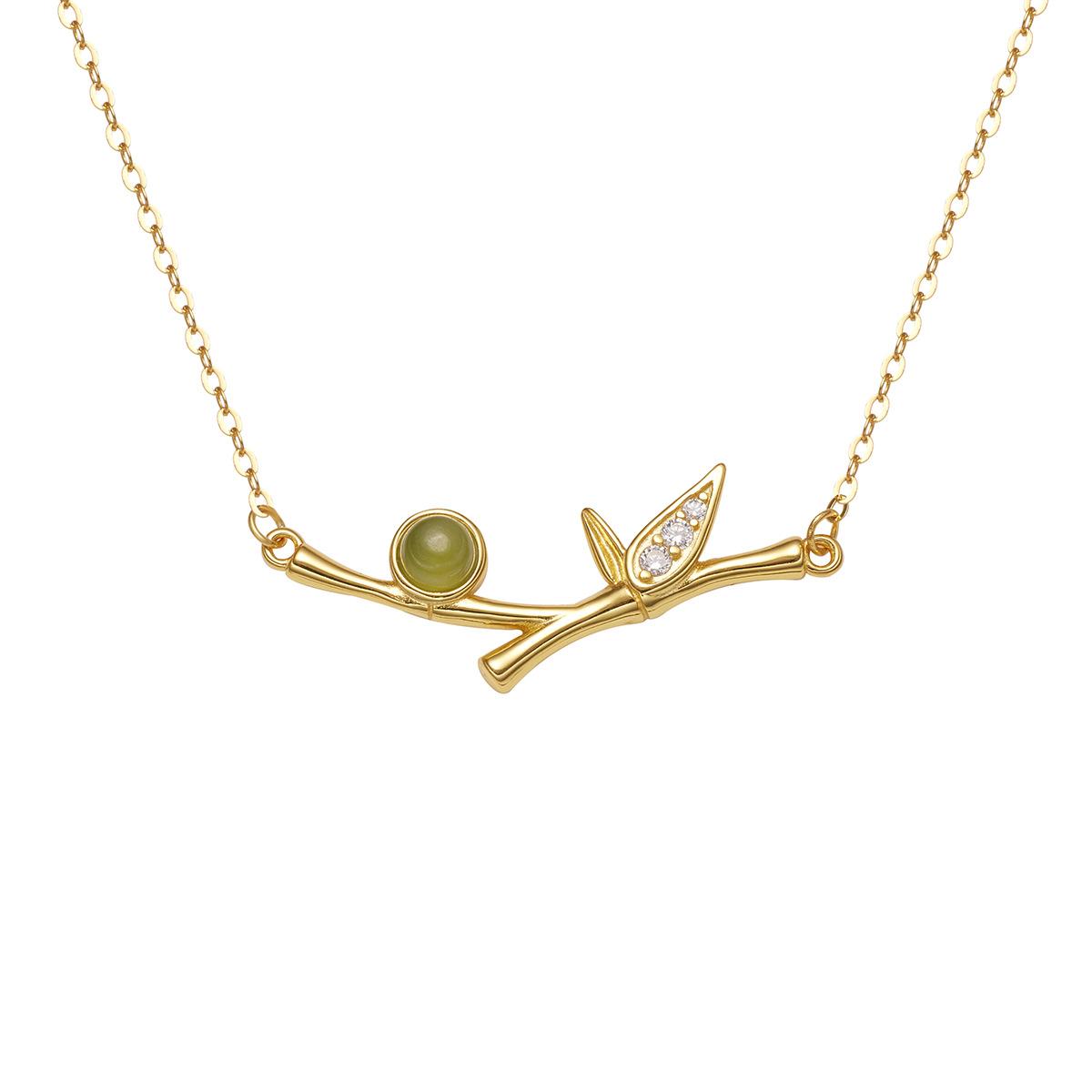 

Серебряное ожерелье из бамбука S925 для женщин, средняя школа, яшма, бамбук, секция, этнический стиль, высокая бамбуковая цепочка на ключицу, ювелирные изделия, мода 925 Silver золотой