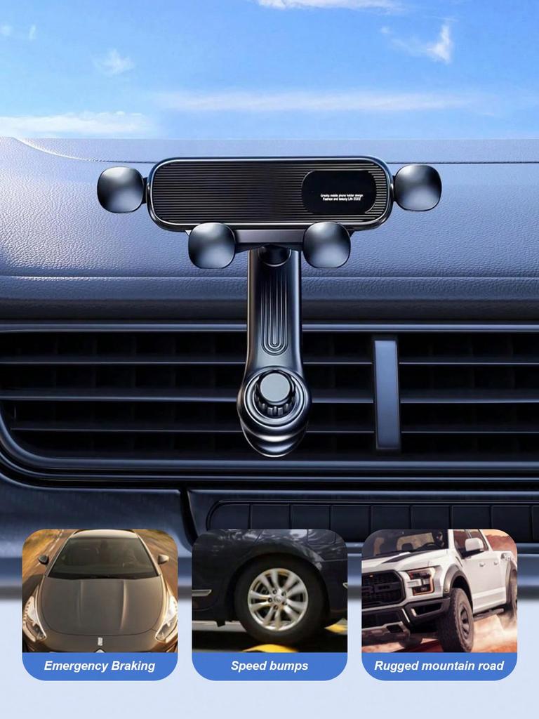 New Gravity-Sensing Car Air Vent Phone Holder - 4-Point Anti-Slip Clamp + Fan Blade Stabilizer, Universal for All Phones