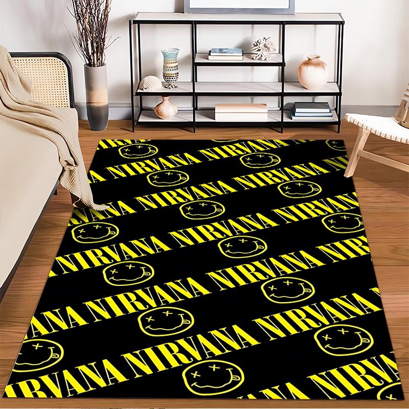 Nirvana Logo with Smiley Face Rug Non-slip rug suitable for living room and bedroom sofas