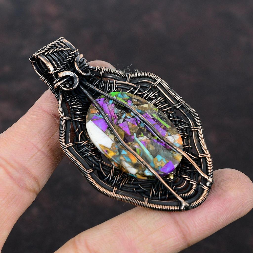 Fiesta Kingman Turquoise Pendant Copper Wire Wrapped Gemstone Pendant Multi Copper Turquoise Pendant Handmade Copper Jewelry Gift For Mother