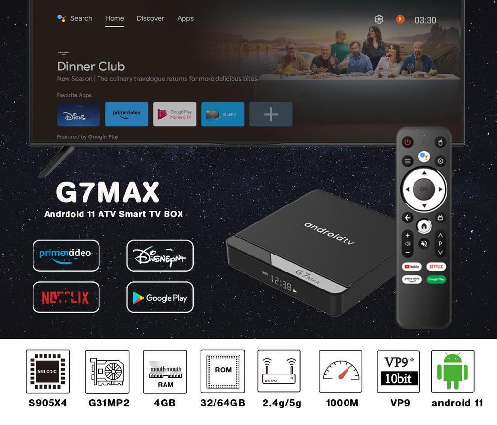 Ultra HD G7Max Set Üstü Kutusu: H313 Android 14, WiFi6