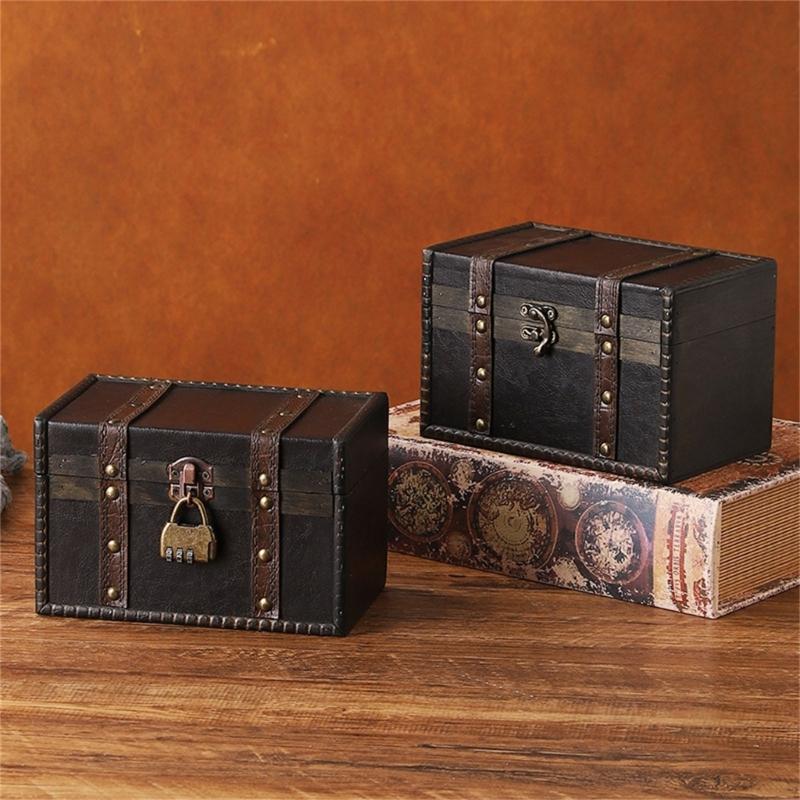 Antique European Styles Handheld Storage Box Sturdy Travel Wood Case Accessory for Clothing and Books Organization