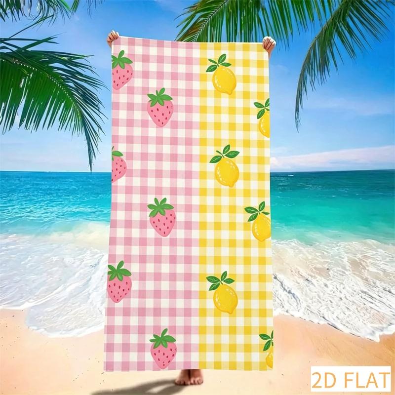Süßes Kirsch-Karo Strandtuch - Super saugfähiges, schnell trocknendes Mikrofaser-Tuch mit blauem Vichy-Muster, weiche sandfreie Decke für Picknick